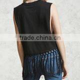 2017 Women Fashion Tank Top Ptinted Front Tassel Details Black Cool Tops for Women thumbnail-2