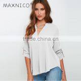 Maxnegio Flower Print V Neck Long Sleeve With Tab Woman Blouse Ladies Crop Top thumbnail-1
