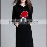 Long Sleeve Hooded Black Fleece Dress Long Hoodie thumbnail-6