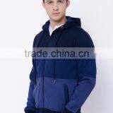 Men Blue Colourblocked Hooded Sweatshirt 2 Pockets Zip Closure Straight Hem Hoodies 100 Percent Cotton Soft Warm Comfort Sweater thumbnail-3