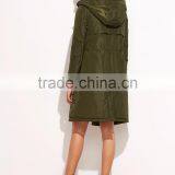 Olive Green Drawstring Parka Jacket Winter Coat With Hooded Cotton Padded Longline Jacket Jacket Custom Made thumbnail-4
