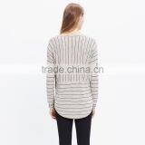 Women Long Sleeve t Shirt V-neck Tee in Double Stripe thumbnail-3