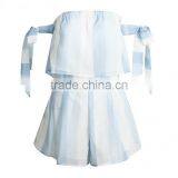 Zm50289b New Style Europe Lady Clothing off Shoulder Stripe Casual Women Two Piece Suit thumbnail-2