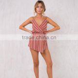 Simple Linen Cotton Clothing Models for Women Fashion Striped Playsuit thumbnail-6