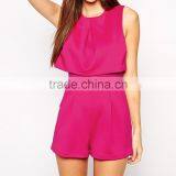 Petite Size Scuba Rose Red Tunic Playsuit With Open Back Korean Clothes thumbnail-1