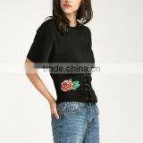 2017 Cotton Lace Up Women Short Sleeve T-Shirts thumbnail-3