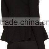 High Quality Women Plain Black Long Sleeve Rib Knit Pullover With Peplum Hem thumbnail-3