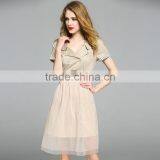 2017 Summer for Women Summer Lapel Stitching Grenadine Elegant Short Sleeve Slim Dress With Belt thumbnail-1