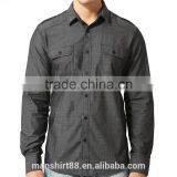 Mens Grey Twill Chambray Long Sleeve Button Casual Dress Shirts Classic Fit thumbnail-1