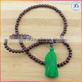 XP-PN-1480 8mm Prayer Brown Wood Bead Mala Beads Tassel Necklace