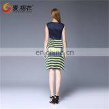Cheap Fashion Women Clothing Side Slip Sweet Short Pleated Jiont Stripe Dress Slit up Dress thumbnail-5