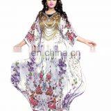 Women's White Colour 3D Digital Print Floral Patter Simple & Sober Kaftan / Straight Style Long Length Kurta (kaftan dress)