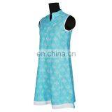 BLUE WHITE LEAVE PRINT HIGH COLOR SHORT ANARKALI DRESS FOR CUTE GIRL thumbnail-2