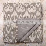 Gray Ikat Kantha Quilt Vintage Kantha Quilt Handstiched Kantha Work Bed Cover Throw Blanket Bedding