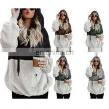 High Quality Fashion Winter, Women Hoodie Color Block Furry Pullover Women Hoodie/