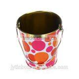 Round Busket Tin Can Tin Case Lovely Design Tin Can With Handle for Storage