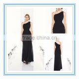 New Arrival Black One Shoulder Draped Bridesmaid Gown Custom Made Chiffon Elegant Bridesmaid Dress 2015(SRLV-8161)