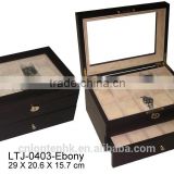 Glass top ebony wooden display watch box manufacturer