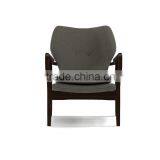 Mid-century Walnut Finished Modern Green Fabric Upholstered Club Chair With Sleek Polished Wood Arms thumbnail-3