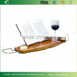 Non-Slip Bamboo Bathtub Caddy With Extending Sides Adjustable Handcrafted Bath Tray With Reading Rack Wine Holder Cellphone Tray thumbnail-1