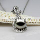 Beautiful Chinese Lute Shape Tahiti AAAA Top Qualtity Round Black 10-11mm 925 Silver Sea Pearl Pendant thumbnail-5