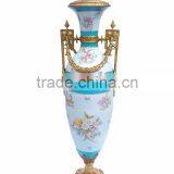 Elegant Design Huge Ceramic Prize Cup With Bronze Bird's Handles, Elegant Blue and White Painting Porcelain Trophy Vase thumbnail-3