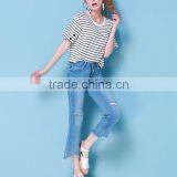 2017 Latest Jeans Tops Girls Light Blue Wash Ripped Jeans for Women thumbnail-3