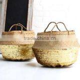 Gold/ Silver Sequin seagrass basket/ Storage Seagrass Basket