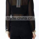 Woman Fancy Tops and Blouses Latest Design Transparent Casual Tops Black With Beads thumbnail-3