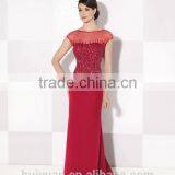 Red Satin Beaded Cap Sleeve Bridal Dress Bridal Gowns thumbnail-1