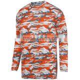 Camo Style Long Sleeve Wicking Tee Self Fabric Collar Custom Color Logo Printing Tshirt 100% Polyester Wicking Printed Knit Long thumbnail-5
