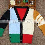 New Design V Neck Contrasted Colors Boys Cardigan Sweater thumbnail-3