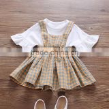 Two piece set female baby strap skirt baby white short sleeve T shirt little girl suit clothes