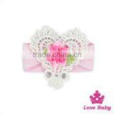 Charming Kids White Lace Heart Flower Newborn Baby Girl Wedding Elastic Headband Toddler Hair Gift Sets thumbnail-1