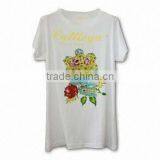 Short-sleeved Women's Rhinestone T-shirt, Made of 100% Cotton and 150 to 180gsm thumbnail-1