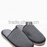 T160434 Grey/Black Stripe Espadrille Mule Slippers Indoor Slipp thumbnail-1