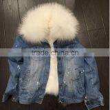 Myfur Fashion Ladies Jeans Parka with Real Raccoon Fur Collar Detachable Fur Lining