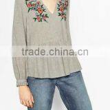 Runwaylover EY2365B New Fashion 2017 Ladies Deep V-Neck Embroidery Blouse thumbnail-3