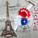 Newest Boutique Frayed Flowers Headband Wholesale, Patriotic Headband Pearl thumbnail-2
