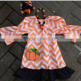 Baby Girls Halloween Orange Chevron Dress With Matching Hair Bows and Chunky Necklace Set thumbnail-1
