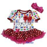 Newborn Baby Colorful Hearts Red Polka Dots Skull Pettiskirt Bodysuit Romper and Headband NB-18M thumbnail-1