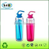 450ml wholesale plastic double walled soda bottle skinny tumbler with straws