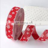 Linen Red Background Snowflake Pattern Printed Grosgrain and Satin Ribbon Christmas Decoration DIY Handmade Materials