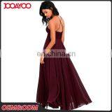 Elegant Strap Lace Bodice Burgundy Maxi Chiffon Lady Dresses Women's Wholesale Long Evening Dress thumbnail-3