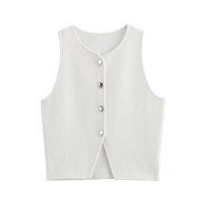 Summer Women's Fashion New Style Plain-color Round-neck Loose Casual Rib-knit Sleeveless Short-sleeved Top thumbnail-1