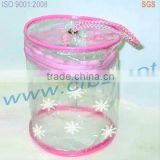 Pink plastic gift bag with zipper and rope handle