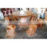 Dinner Marble Table Hand Sculpture Carving Stone For Resort, House And Garden