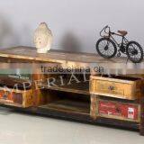 ANTIQUE RECYCLE WOOD TV CABINET WITH 4 DRAWERS, thumbnail-2