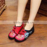 Middle Top Women Casual Cotton Shoes Buckle Chinese Style Flower Embroidered Elegant Ladies Canvas Flats Oxford Sole No Logo thumbnail-3