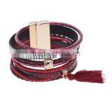 New Tassel Crystal Leather Bangle Fashion Rhinestone Wrap Leather Bracelet Multilayer Bangles thumbnail-6